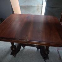 Tavolo e 6 sedie metà '800 legno e pelle