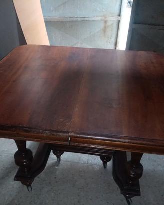 Tavolo e 6 sedie metà '800 legno e pelle