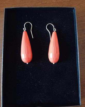 Orecchini argento pendenti con corallo