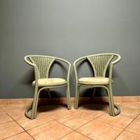 Coppia di sedie vintage in bambù curvato verdino