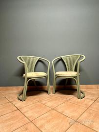 Coppia di sedie vintage in bambù curvato verdino