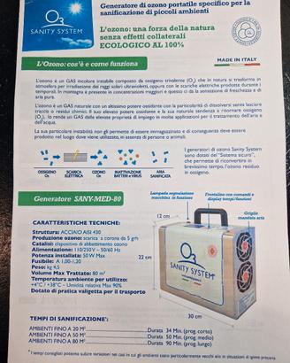 Sanificatore ad ozono sanity system sany med 80