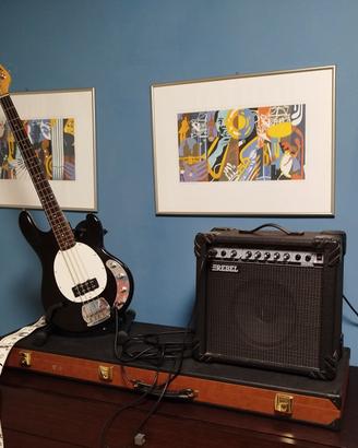 Chitarra elettrica basso e amplificatore 