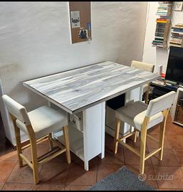 Tavolo artigianal sartoria/studio/lavoro+sgabelli