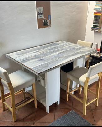 Tavolo artigianal sartoria/studio/lavoro+sgabelli
