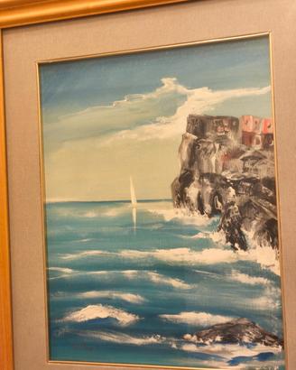 Suggestivo Dipinto Marino "Scogliera al Sole"

