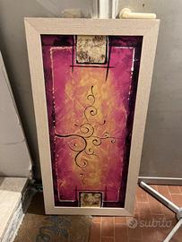 Quadro Astratto Rosa e Oro Cornice Beige