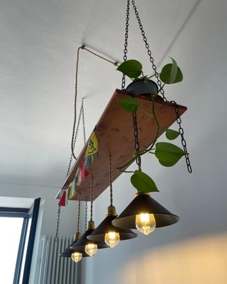 Lampadario legno/corda