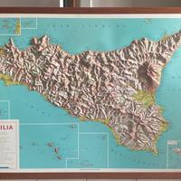 Cartina geografica 3D rilievo Sicilia con Cornice
