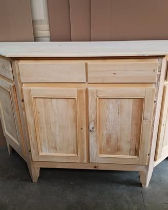 Credenza scantonata in legno Massiccio Grezza