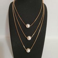 collana donna 3 perle colore oro 