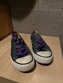 Converse All Star basse verde scuro lacci viola