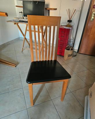 4 sedie legno e pelle nera