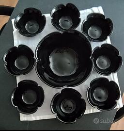Servizio macedonia vintage vetro nero ITALY 9 pz

