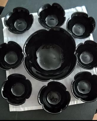 Servizio macedonia vintage vetro nero ITALY 9 pz

