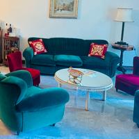 Salotto completo in velluto verde e bordeaux