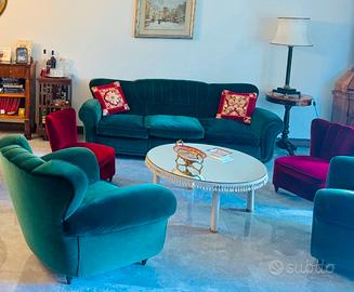 Salotto completo in velluto verde e bordeaux