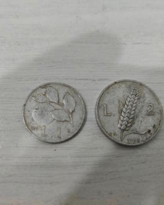 moneta 1 LIRA del 1949 e moneta 2 LIRE del 1948