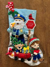 calza Befana e Natale cucita a mano - Polizia