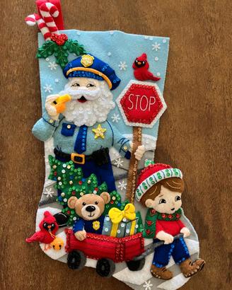 calza Befana e Natale cucita a mano - Polizia