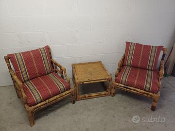COPPIA POLTRONE + TAVOLINO anni '70 in BAMBOO