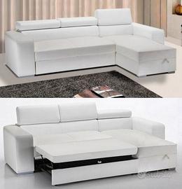 Divano letto angolare sofà NUOVO ecopelle bianco Arredamento e