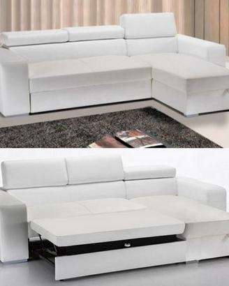 Divano letto angolare sofà NUOVO ecopelle bianco