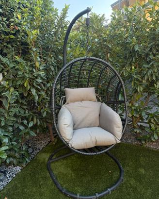Poltrona Sospesa a Dondolo da Giardino + 2 Cuscini