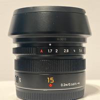 Obiettivo 15mm f 1:1,7 per attacco micro 4/3