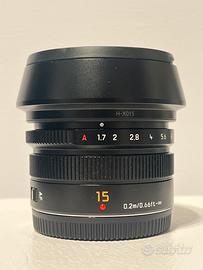 Obiettivo 15mm f 1:1,7 per attacco micro 4/3