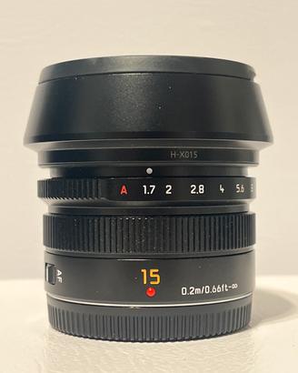 Obiettivo 15mm f 1:1,7 per attacco micro 4/3