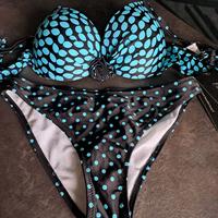 Bikini push-up imbottito a pois nero e turchese