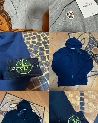 felpa mocler grigia, stone island blu e nera. M