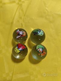 Set 4 Biglie da Collezione con Personaggi Cartoni