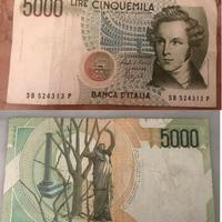 Banconota vecchie 5000 lire Vincenzo Bellini.