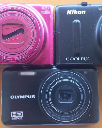 3 fotocamere compatte guaste olympus/nikon
