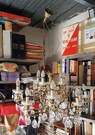 LAMPADARIO ANTICO 15 LUCI IN BRONZO E OTTONE