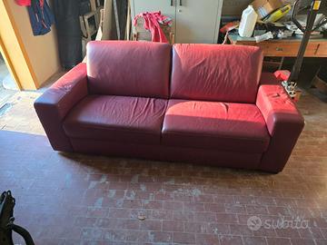 Divano in pelle rosso 3 posti