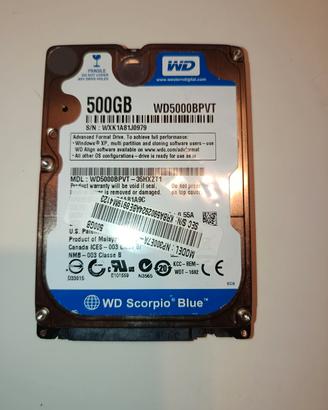 Hard Disk Interno WD Scorpio Blue 500GB SATA 2.5" 