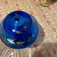 Vaso in vetro soffiato blu cobalto artdecò