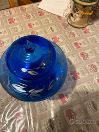 Vaso in vetro soffiato blu cobalto artdecò