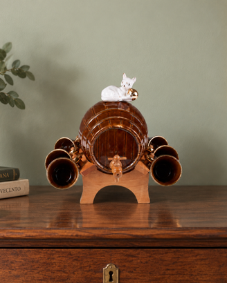 Decanter botte ceramica 6 bicchieri gatto vintage