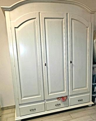 Armadio Shabby Chic 3 ante - Bianco decapato
