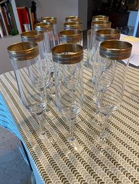 12 flute in vetro con bordo oro