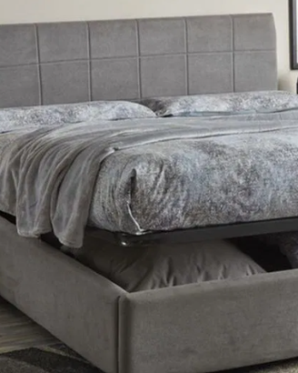 Letto piazza e mezza contenitore in tessuto grigio