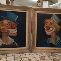 Coppia dipinti clown anni '60