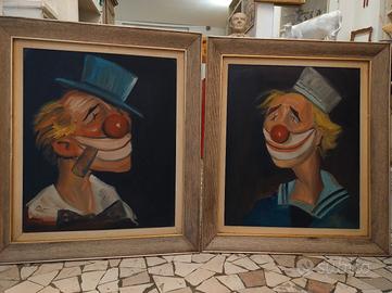 Coppia dipinti clown anni '60