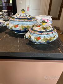 Coppia zuppiere ceramica ferrarese