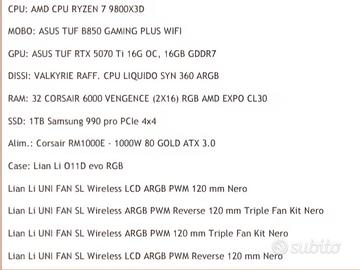 Pc gaming fascia alta 5070ti ryzen 9300x3D