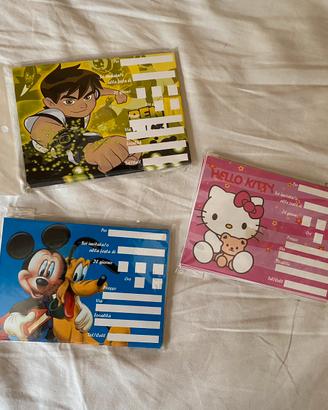 Inviti per feste Hello Kitty, Topolino, Ben 10